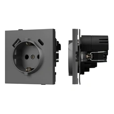 Изображение Розетка с заземлением и USB Type-A+C Arlight TENDO, графитовый soft-touch 054609